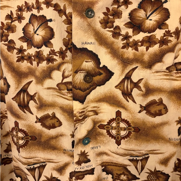 VTG Ui-Maikai Hawaiian Button Shirt Mens Medium Brown-Tan Islands Floral READ - Picture 2 of 9